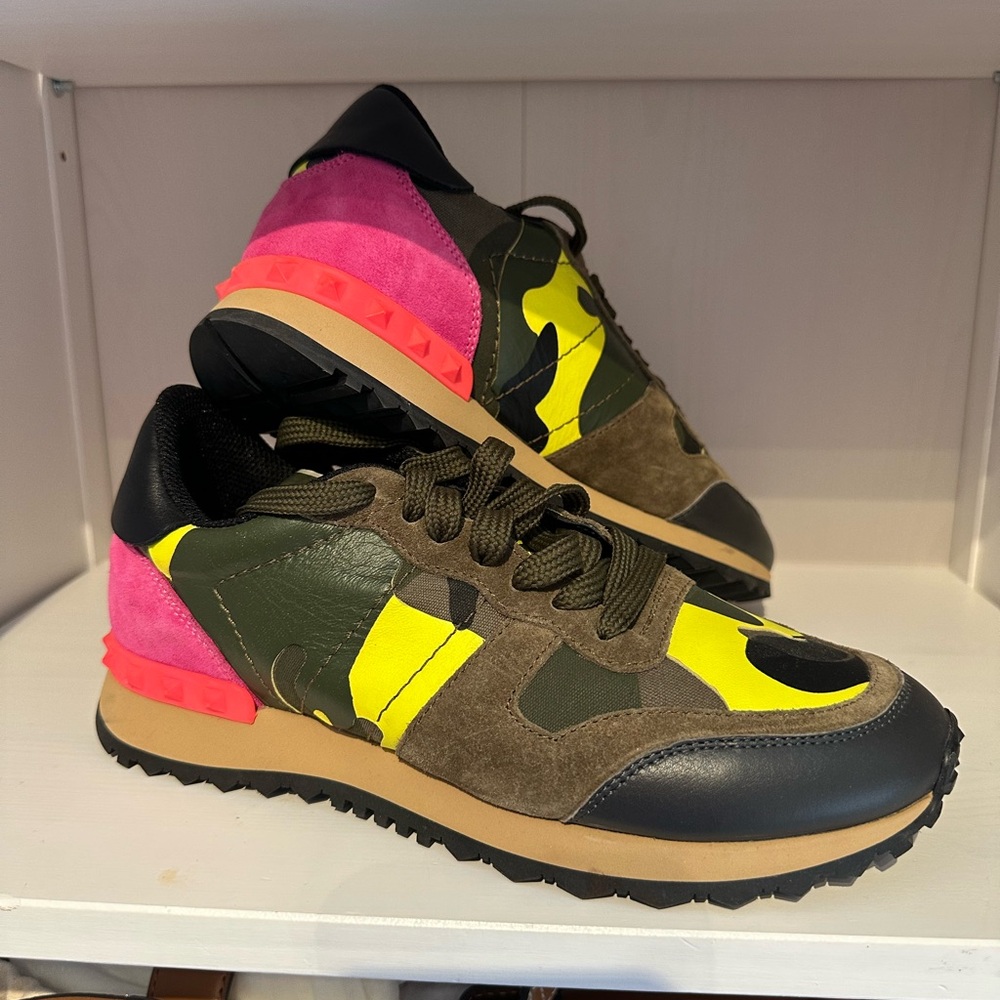 Valentino Garavani Pink Green Camo Sneakers